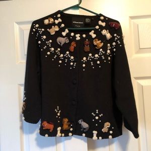 Michael Simon Black Button-Down Sweater with DOGS!